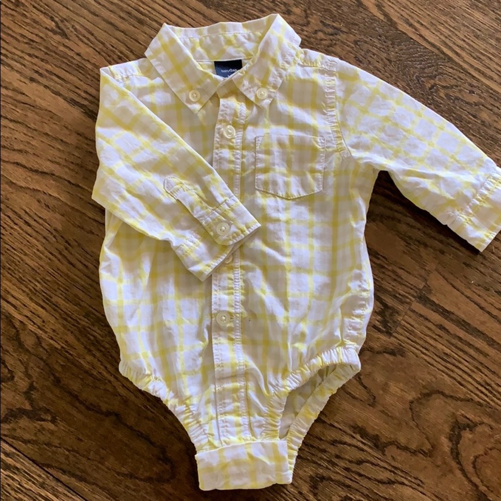 Yellow gingham one piece button down top